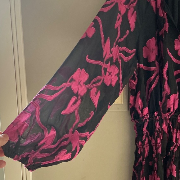 Current Air S Floral Sheer Pleated Smocked Fit N Flare Long Sleeve Dress Holiday - Picture 2 of 12